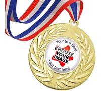 10 Gold Create Your Own Personalised Customised Stripy Ribbon Medals Medallions Sports Day Reward Trophy 23mm Primary Teaching Services