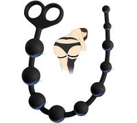 10 Graduated Black Silicone Anal Beads with Finger Loop Prostate Massager for Men & Women