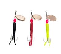 10 GRAMS SALMON SEA TROUT SPINNER LURE FLYING CONDOM 10G C RED YELLOW BLACK FISHING SINGLE HOOK BRASS COPPER PIKE RUBBER IMITATION PRAWN PIKE SPOON(Set of 3-10g Trebble Hooks)