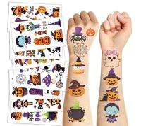 10 Halloween cartoon tattoo stickers, cute mini images of witches, pumpkins, cats, spiders, ghosts, suitable for filling gifts for boys and girls' birthday parties