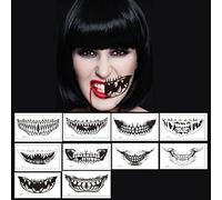 10 Halloween Tattoo Mouth Skull Clown Horror Wound Face Tattoos Makeup Stickers for Men Women Kids Day of the Dead Party Zombie Make Up Kit Accessories