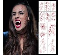 10 Halloween Vein Face Tattoos - 3D Scary Blood Stain & Vascular Designs, Funny Waterproof Temporary Tattoos
