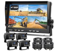 10" HD 1080P Car Reversing Camera Kit, 4PCS IP69 Waterproof Vibration-Proof Rear View Camera IR Night Vision Dual Split Screen for Tractor/Excavator/Truck/Skid Steer/Harvester/Caravan