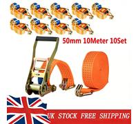 10×Heavy Duty Ratchet Strap 10Meter 5T 50mm Tie Down J Hooks Trailer Car Lorry