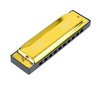10 Hole 20 Tune Harmonica, C Key Professional Standard Mouth Organ Music Instruments with Case for Kid Beginner (Gold)