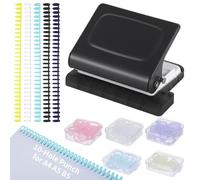 10-Hole Binder Machine Kit, Manual Binding System with 10 Pcs Loose Leaf Binding Spines & 100 Pcs Binder Rings, Binding Machine for Planner, 26 Holes on B5, 30 Holes on A4, 20 Holes on A5 (Black)