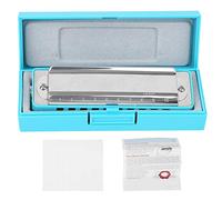 10 Hole Harmonica Blues C Key Harp Wind Musical Instrument Beginner Practice AM 20D Professional Performance Beautiful Sound Brass Base Phosphor Bronze ABS Resin Body Black White (Blue)