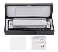 10 Hole Harmonica Blues C Key Harp Wind Musical Instrument Beginner Practice AM 20D Professional Performance Beautiful Sound Brass Base Phosphor Bronze ABS Resin Body Black White (Black)