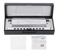10 Hole Harmonica Blues C Key Harp Wind Musical Instrument Beginner Practice AM 20D Professional Performance Beautiful Sound Brass Base Phosphor Bronze ABS Resin Body Black White (White)