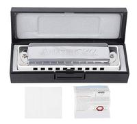10 Hole Harmonica Blues D Key Harp Wind Musical Instrument Beginner Practice AM 20D for Beginners Performance Black (White)