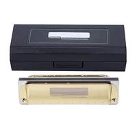 10 - Hole Harmonica in C Key, Beginner Practice Harmonica, Compact Design White - Stainless Steel, Sensitive Phosphor Bronze Reeds, Ideal for Blues and Wind (Gold)