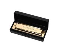 10 Hole Harmonica Musical Instrument Beginner Teaching Playing Gift Copper Core Resin Harmonica with Box Beginner Harmonica(Gold)