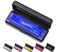 10 hole harmonica, silver full scale metal mini C-key harmonica, suitable for adults, Thanksgiving and Christmas back to school gifts (Blue)