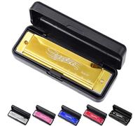 10 hole harmonica, silver full scale metal mini C-key harmonica, suitable for adults, Thanksgiving and Christmas back to school gifts (Gold)