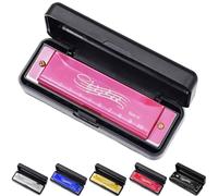 10 hole harmonica, silver full scale metal mini C-key harmonica, suitable for adults, Thanksgiving and Christmas back to school gifts (Rose red)