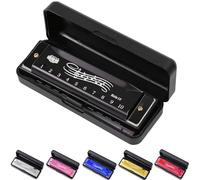 10 hole harmonica, silver full scale metal mini C-key harmonica, suitable for adults, Thanksgiving and Christmas back to school gifts (Black)