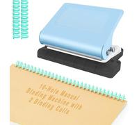 10-Hole Manual Binding Machine for Office & Study, Portable A4/30-Hole, B5/26-Hole, A5/20-Hole Punch, 8-Sheet Metal Puncher with 2 Binding Spirals, Blue
