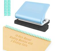10-Hole Manual Binding Machine for Office & Study - Portable A4/30Hole, B5/26Hole, A5/20Hole Punch, 8 Sheet Metal Paper Binder with 2 Binding Coils, Blue