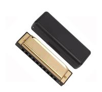 10 Holes Diatonic Harmonica Stainless Steel Cover Brass Reed Key C Jazz Band Mouth Organ Instruments With Case Professional harmonica (Color : Gold-C tone)
