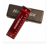 10 Holes Key Of C Blues Harmonica Musical Instrument Educational With Case Beginner Teaching Playing (Red)