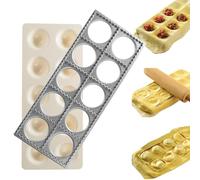 10 Holes Silver Ravioli Mold Pasta Maker, 10 x 4" Dumpling Maker Convenient Alloy Sturdy Hand Pie Molds Safe Baking Tools for Dumplings Ravioli Cakes Cookies