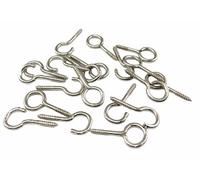 10 Hooks and 10 Eyes for Curtain Wire, Screw In, Chrome Plated, 25mm