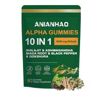 10-in-1 Alpha Shilajit Gummies, Himalayan Shilajit Gummies with Ashwagandha & Gokshura | 85+ Trace Minerals & Fulvic Acid | Organic, Non-GMO Micronutrient Supplement for Men & Women