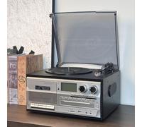 10-in-1 Bluetooth Turntable with CD Cassette Player, Adjustable Speeds and Built-in Speakers for Entertainment, Office, and Bedroom Use