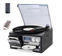 10 in 1 CD Bluetooth Cassette Player, Retro Vinyl Record Player with Remote, Built-in Speakers, USB/SD, Aux-in/RCA Line Out, 3 Speed Vinyl Turntable, for Entertainment Office