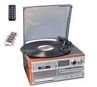 10 in 1 CD Bluetooth Cassette Player, Retro Vinyl Record Player with Remote, Built-in Speakers, USB/SD, Aux-in/RCA Line Out, 3 Speed Vinyl Turntable, for Entertainment Office