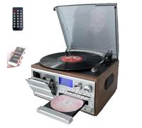 10 in 1 CD Bluetooth Cassette Player, Retro Vinyl Record Player with Remote, Built-in Speakers, USB/SD, Aux-in/RCA Line Out, 3 Speed Vinyl Turntable, for Entertainment Office