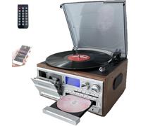 10 In 1 CD Bluetooth Cassette Player, Retro Vinyl Record With Remote, Built-in Speakers, USB/SD, Aux-in/RCA Line Out, 3 Speed Turntable, For Entertainment Office(Brown)