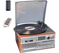 10 In 1 CD Bluetooth Cassette Player, Retro Vinyl Record With Remote, Built-in Speakers, USB/SD, Aux-in/RCA Line Out, 3 Speed Turntable, For Entertainment Office(Light brown)