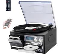 10 In 1 CD Bluetooth Cassette Player, Retro Vinyl Record With Remote, Built-in Speakers, USB/SD, Aux-in/RCA Line Out, 3 Speed Turntable, For Entertainment Office(Black)