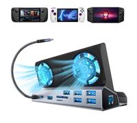 10-in-1 Docking Station for Steam Deck OLED & ROG Ally X & Legion Go & Switch 2, Dual Cooling Fan 5 USB Ports, 4K@60Hz HDMI 2.0, 100W Charging Port Support ROG Ally 30W Mode, Gigabit Ethernet, SD/TF