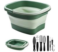 10-in-1 Foldable Foot Bath, Foot Bath with Massage, Stainless Steel Foot Files & Callus Remover Set, Foot Bubble Bath with Massage, for Pain Relief, Portable Foot Massage (Green)