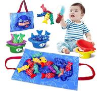 10-in-1 Montessori Fabric Fishing Toy for 1 Year Olds - Toddler Fishing Rod Set with Color Sorting & Stacking, Educational Baby Toys for 1-3 Years