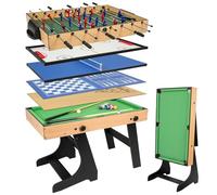 10-In-1 Multi Game Table, 4FT Folding Foosball Table, Pool Table Set with Table Football, Billiard, Table Tennis, Hockey Table, Shuffleboard, Bowling, Chess, Checkers, Backgammon, Poker.