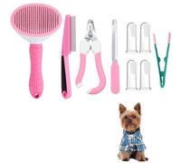10 in 1 Pet Grooming Kit Dog Cat Self Cleaning Slicker Brush Set with Nail Clipper File Flea Comb Finger Toothbrushes for Small Pets