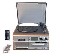 10 in 1 Retro Entertainment System, Bluetooth Cassette Player with Remote, LED Color Display, Built-in Speakers, AM/FM Radio, 3 Speed Vinyl Turntable, Digitizing CD Player(Light brown)