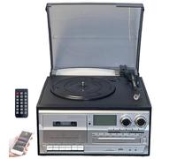 10 in 1 Retro Entertainment System, Bluetooth Cassette Player with Remote, LED Color Display, Built-in Speakers, AM/FM Radio, 3 Speed Vinyl Turntable, Digitizing CD Player(Black)