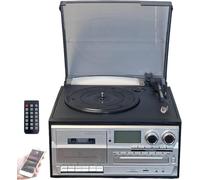 10 In 1 Retro Entertainment System, Bluetooth Cassette Player With Remote, LED Color Display, Built-in Speakers, AM/FM Radio, 3 Speed Vinyl Turntable, Digitizing CD(Black)