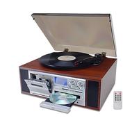 10 in 1 Vinyl Record Player 3 Speeds Bluetooth Vintage Automatic Record Player CD Cassette Player AM/FM Radio USB Recorder Aux-In RCA Line-Out (Silver)