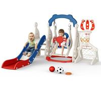 10 in 1Toddler Slide, Non-toxic HDPE material Christmas Elk Theme large slide with basketball hoop climbing frame for the garden telescope storage space educational toysFor Toddlers Age 1-3 Year