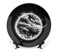 10 in Bone China Decorative Plates for Wall Hanging with Display Stand Chinese Porcelain Burning of The Sun Dessert Plate Display Dish Collections Ceramic Ornament Art Craft Home Office Decor