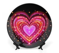 10 in Bone China Decorative Plates for Wall Hanging with Display Stand Chinese Porcelain Illuminated Heart Dessert Plate Display Dish Collections Ceramic Ornament Art Craft Home Office Decor