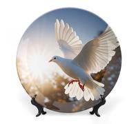 10 in Bone China Decorative Plates for Wall Hanging with Display Stand Chinese Porcelain White Dove Flying Dessert Plate Display Dish Collections Ceramic Ornament Art Craft Home Office Decor