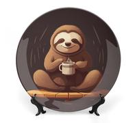 10 in Bone China Decorative Plates for Wall Hanging with Display Stand Chinese Porcelain Yoga Sloth Coffee Dessert Plate Display Dish Collections Ceramic Ornament Art Craft Home Office Decor