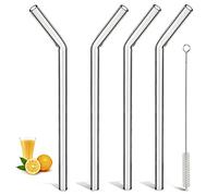10 Inch 10mm Thick Reusable Glass Straws Bent - Long Clear Drinking Straws Wide for Smoothies, Milkshakes, Hot & Cold Beverages, Durable Borosilicate Glass, Shatter Resistant, BPA Free