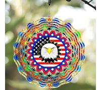 10 Inch 3D Flag Eagle Wind Spinner, Rustproof Metal Hanging Catchers Kinetic Wind Sculpture Gift for Outdoor Garden Yard Art Lawn Balcony Porch Window Decor, Women Men Independence Day